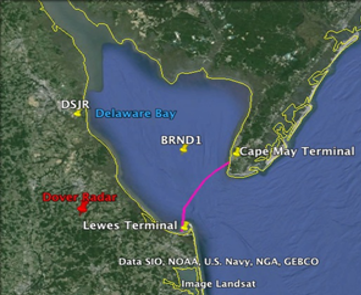 Regional view of the Delaware Bay Ship Route
